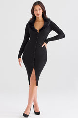 Raine Black Faux Fur Trim Dress