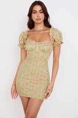 Tanaya Vintage Floral Puff Sleeve Mini Dress