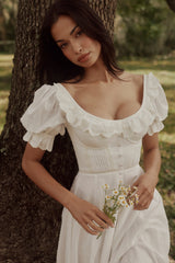 Bella White Broderie Anglais Babydoll Midi Dress