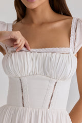 Thea White Voile + Broderie Anglais Maxi Dress