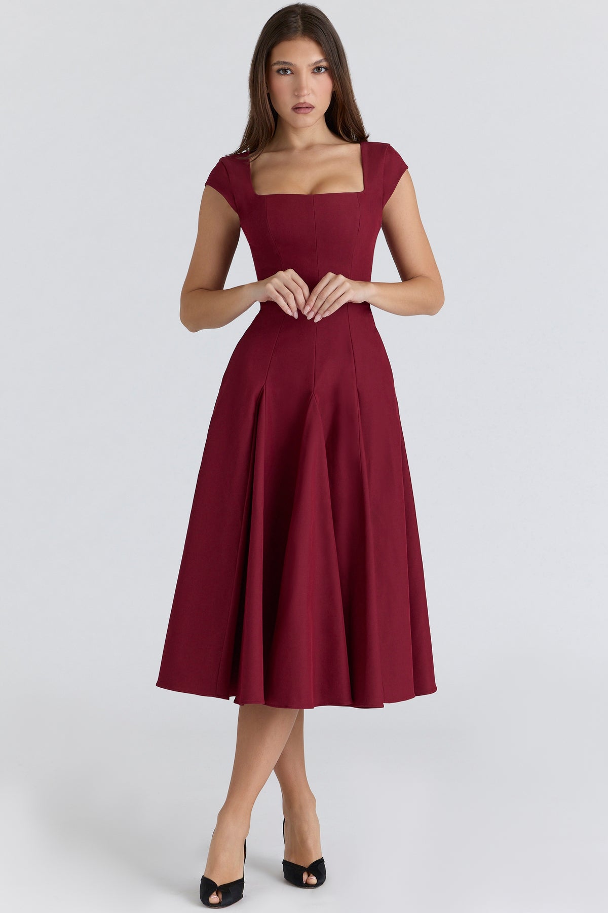 Raisa Wine Lace Back Twill Midi Dress