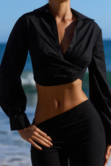 Ivara Black Long Sleeve Cropped Cotton Shirt