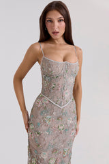 Naima Silver Embellished Beaded Corset Maxi Dress