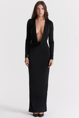 Saskia Black Draped Maxi Dress