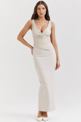 Laria Ecru Vegan Leather Maxi Dress