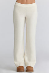 Lara Ivory Merino Wool Ribbed Knit Trousers