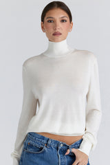 Angel Ivory Silk + Wool Roll Neck Sweater