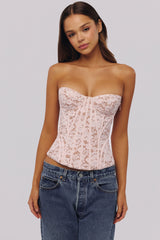 Solaine Baby Pink Floral Lace Boned Corset Top