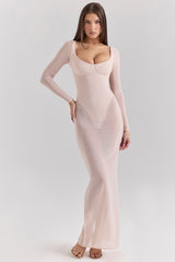 Everly Blush Mesh Maxi Dress with Bodysuit