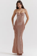Bonita Cafe Au Lait Sequin Maxi Dress