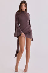 Lavine Espresso Brown Slinky Draped Jersey Playsuit