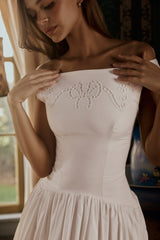 Lauren White Cotton Broderie Anglaise Boat Neck Maxi Dress