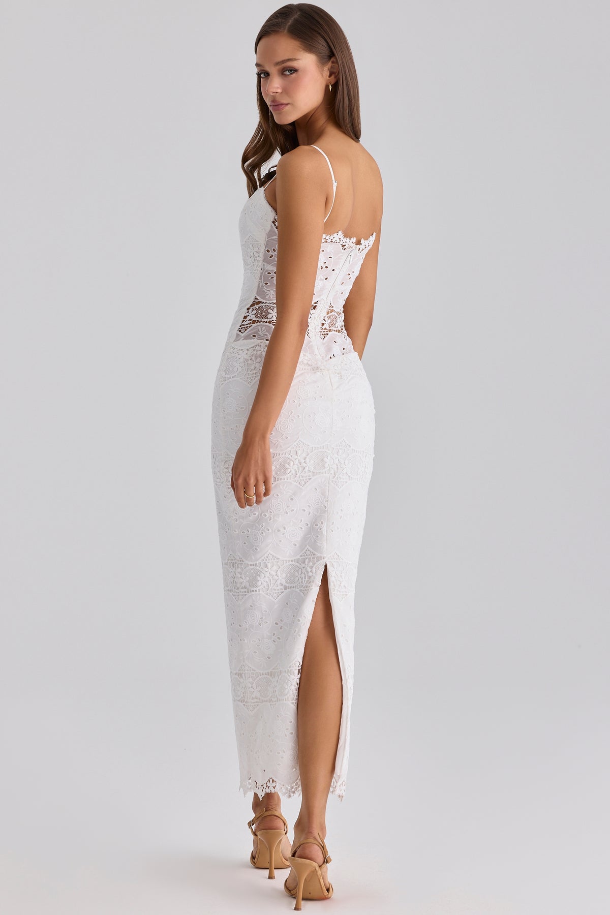 Serenella White Broderie Anglaise Lace Midi Dress