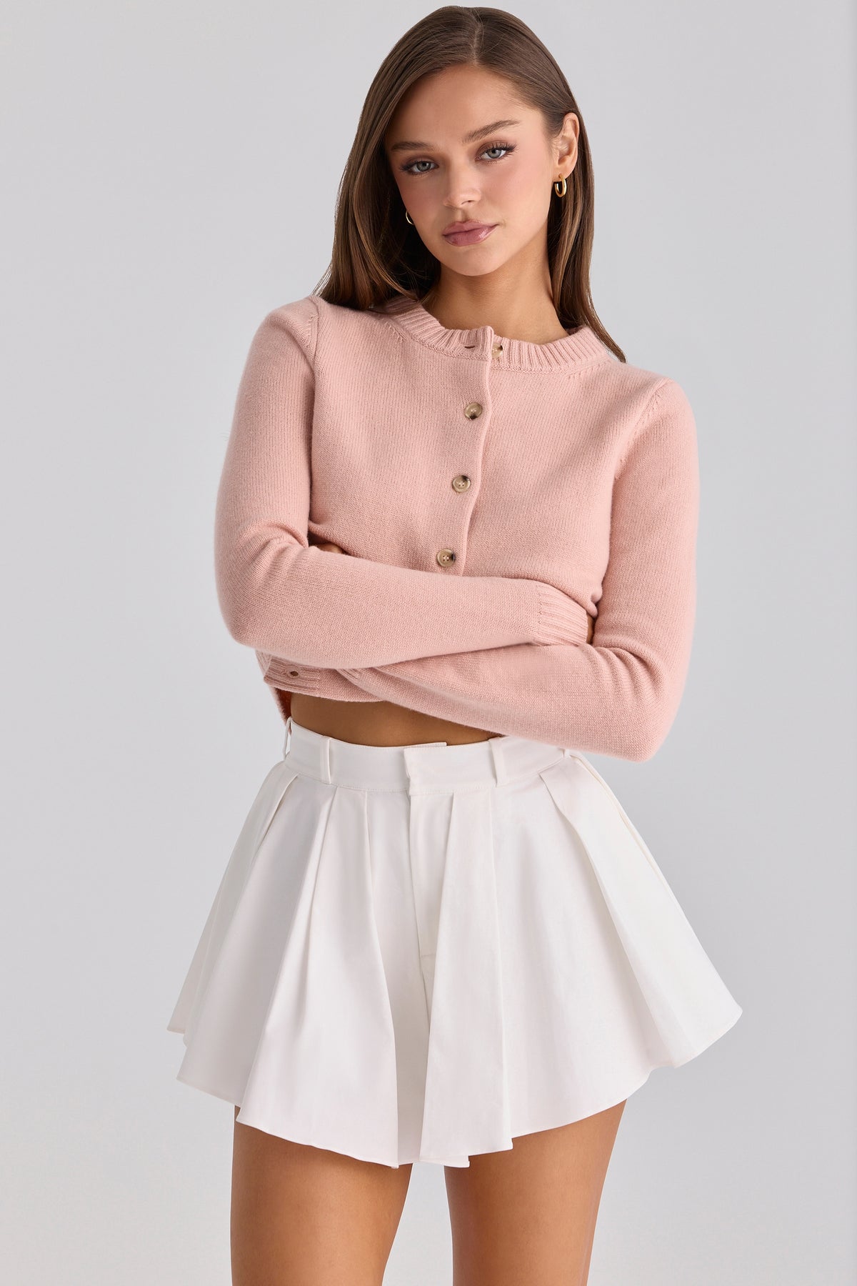 Lumi White Cotton Flared Mini Shorts