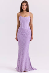 Antonina Orchid Lace Corset Maxi Dress