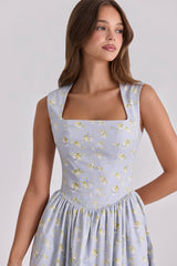 Emmy Blue Wildflower Print Cotton Midi Sundress
