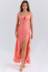 Aloura Coral Georgette Ruffle Maxi Dress