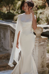 Enya Ivory Draped Pure Silk Asymmetric Shawl