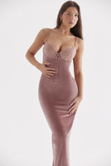 Azalea Soft Pink Velvet Midi Dress