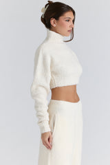 Cheyenne Ivory Cropped Chunky Boucle Wool Knit Sweater