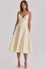 Millie Lemon Floral Print Strappy Cotton Midi Sundress
