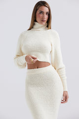 Nyala Cream Soft Boucle Knit Cropped Sweater