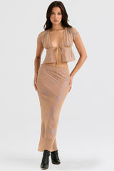 Dyana Shimmer Cafe Au Lait Bias Cut Maxi Skirt