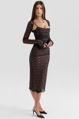 Gaia Black Lace Corset Midi Dress