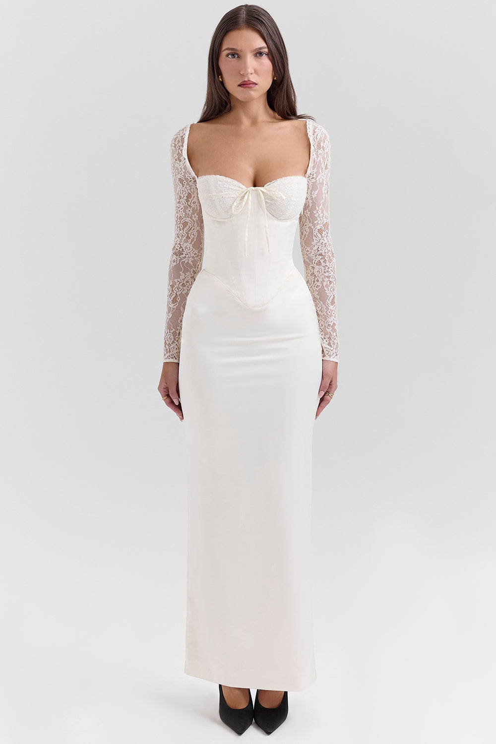 Perdi Vintage Ivory Satin Maxi Dress
