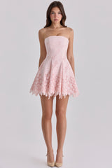Jemima Pink Strapless Cut Out Broderie Anglaise Mini Dress