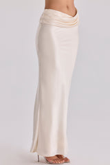 Beau Vintage Ivory Satin Draped Maxi Skirt