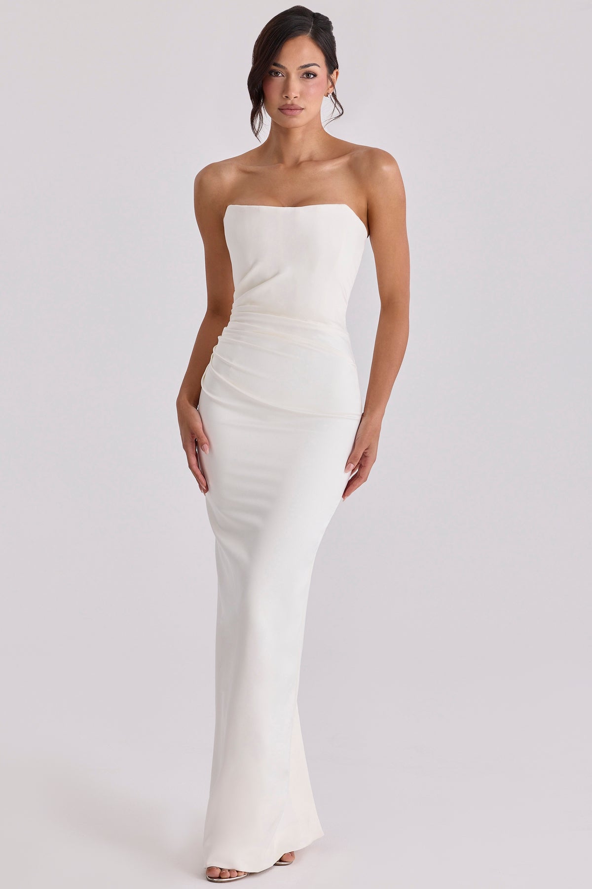 Clarinda Ivory Satin Strapless Bridal Gown