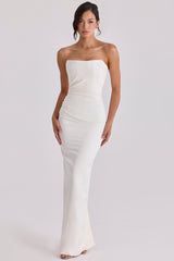 Clarinda Ivory Satin Strapless Bridal Gown