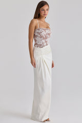 Eliette White Embellished Lace and Satin Maxi Dress