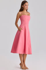 Dolly Raspberry Cotton Flared Midi Sundress