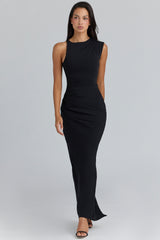 Keoni Black Asymmetric Draped Maxi Dress
