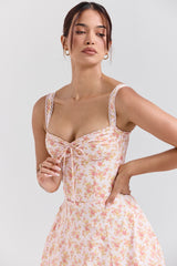 Rosalee Peach Poppy Print Cotton Bustier Sundress