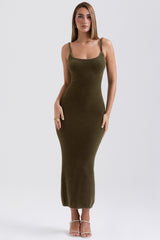 Fayette Khaki Soft Fluffy Knit Maxi Dress