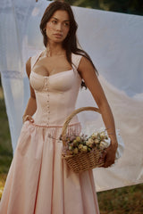 Kaia Pink Cotton Cap Sleeve Midi Dress