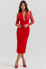 Yasmin Scarlet Plunge Midi Dress