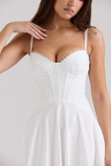 Steffani White Stretch Cotton Midi Sundress