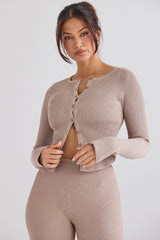 Sylvia Taupe Ribbed Knit Cardigan