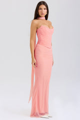 Hallie Peach Strapless Corset With Neck Scarf