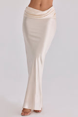 Beau Vintage Ivory Satin Draped Maxi Skirt
