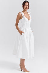Hattie White Pin Tuck Cotton Midi Sundress