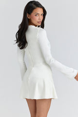 Lulu Ivory Satin Flute Sleeve Mini Dress