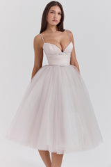 Countess French Dove Tulle Midi Dress