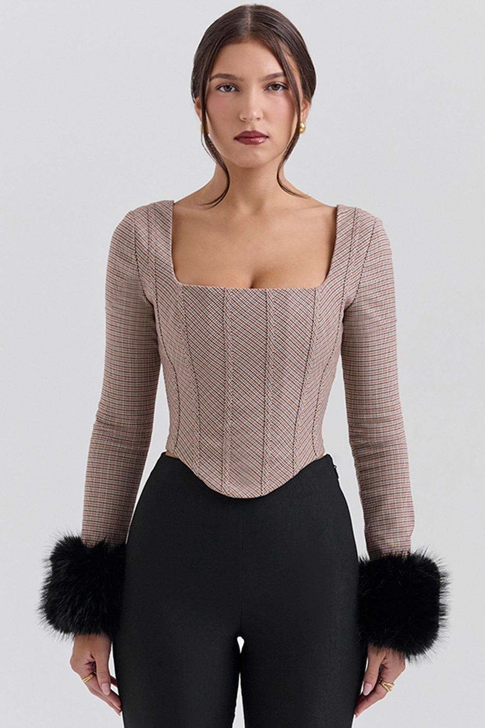 Antonia Brown Puppytooth Corset Top