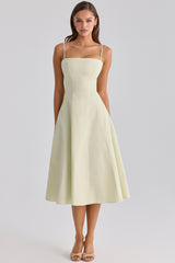 Dolly Matcha Green Cotton Flared Midi Sundress