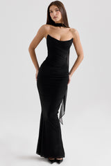 Cassidy Black Mesh Maxi Skirt with Fluted Hem